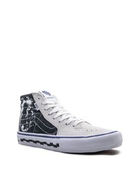 weiße und schwarze bedruckte hohe Sneakers aus Segeltuch von Vans