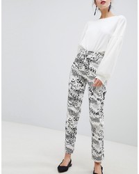 weiße und schwarze bedruckte Jeans von ASOS DESIGN