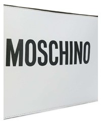 weiße und schwarze bedruckte Leder Clutch von Moschino