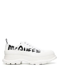 weiße und schwarze bedruckte Leder niedrige Sneakers von Alexander McQueen