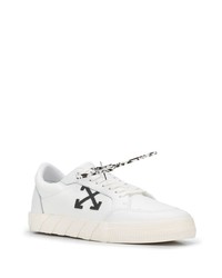 weiße und schwarze bedruckte Leder niedrige Sneakers von Off-White