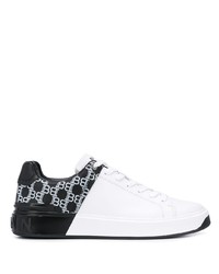 weiße und schwarze bedruckte Leder niedrige Sneakers von Balmain