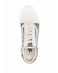 weiße und schwarze bedruckte Leder niedrige Sneakers von Vans