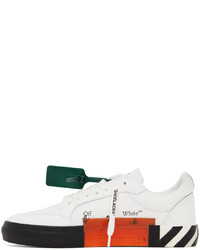 weiße und schwarze bedruckte Leder niedrige Sneakers von Off-White