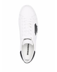 weiße und schwarze bedruckte Leder niedrige Sneakers von DSQUARED2