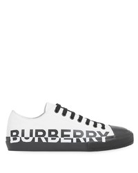 weiße und schwarze bedruckte Leder niedrige Sneakers von Burberry