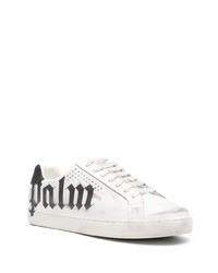 weiße und schwarze bedruckte Leder niedrige Sneakers von Palm Angels