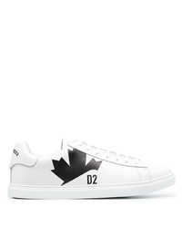 weiße und schwarze bedruckte Leder niedrige Sneakers von DSQUARED2