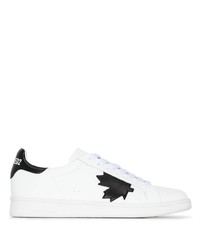 weiße und schwarze bedruckte Leder niedrige Sneakers von DSQUARED2