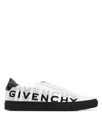 weiße und schwarze bedruckte Leder niedrige Sneakers von Givenchy