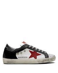 weiße und schwarze bedruckte Leder niedrige Sneakers von Golden Goose