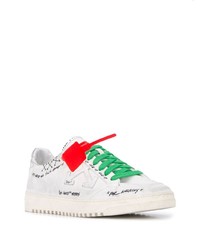 weiße und schwarze bedruckte Leder niedrige Sneakers von Off-White