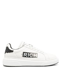 weiße und schwarze bedruckte Leder niedrige Sneakers von John Richmond