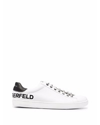 weiße und schwarze bedruckte Leder niedrige Sneakers von Karl Lagerfeld