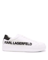 weiße und schwarze bedruckte Leder niedrige Sneakers von Karl Lagerfeld