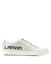 weiße und schwarze bedruckte Leder niedrige Sneakers von Lanvin