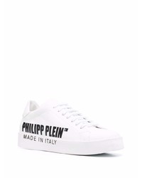 weiße und schwarze bedruckte Leder niedrige Sneakers von Philipp Plein