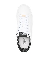 weiße und schwarze bedruckte Leder niedrige Sneakers von VERSACE JEANS COUTURE