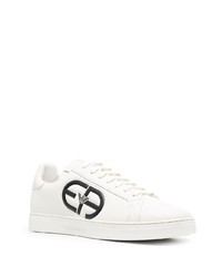 weiße und schwarze bedruckte Leder niedrige Sneakers von Emporio Armani