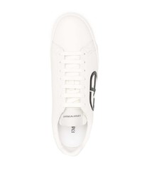 weiße und schwarze bedruckte Leder niedrige Sneakers von Emporio Armani