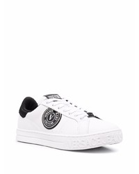 weiße und schwarze bedruckte Leder niedrige Sneakers von VERSACE JEANS COUTURE