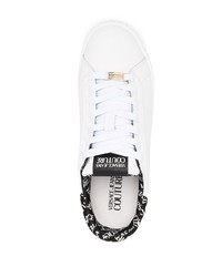 weiße und schwarze bedruckte Leder niedrige Sneakers von VERSACE JEANS COUTURE