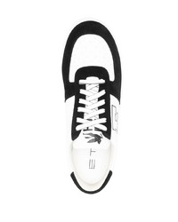 weiße und schwarze bedruckte Leder niedrige Sneakers von Etro