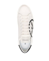 weiße und schwarze bedruckte Leder niedrige Sneakers von Emporio Armani