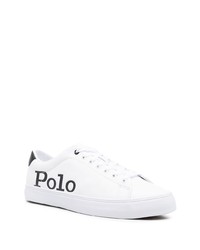 weiße und schwarze bedruckte Leder niedrige Sneakers von Polo Ralph Lauren