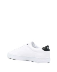 weiße und schwarze bedruckte Leder niedrige Sneakers von Polo Ralph Lauren
