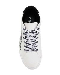 weiße und schwarze bedruckte Leder niedrige Sneakers von Plein Sport