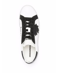 weiße und schwarze bedruckte Leder niedrige Sneakers von DSQUARED2