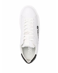 weiße und schwarze bedruckte Leder niedrige Sneakers von Karl Lagerfeld