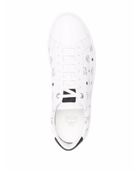 weiße und schwarze bedruckte Leder niedrige Sneakers von MCM