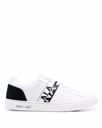 weiße und schwarze bedruckte Leder niedrige Sneakers von Napapijri