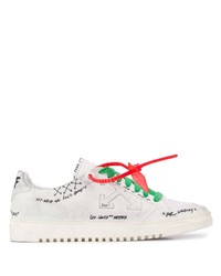 weiße und schwarze bedruckte Leder niedrige Sneakers von Off-White