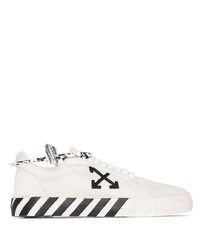 weiße und schwarze bedruckte Leder niedrige Sneakers von Off-White