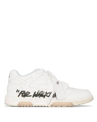 weiße und schwarze bedruckte Leder niedrige Sneakers von Off-White