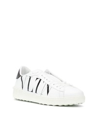 weiße und schwarze bedruckte Leder niedrige Sneakers von Valentino Garavani