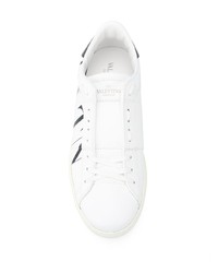 weiße und schwarze bedruckte Leder niedrige Sneakers von Valentino Garavani