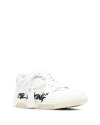 weiße und schwarze bedruckte Leder niedrige Sneakers von Off-White