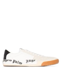 weiße und schwarze bedruckte Leder niedrige Sneakers von Palm Angels