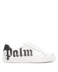 weiße und schwarze bedruckte Leder niedrige Sneakers von Palm Angels