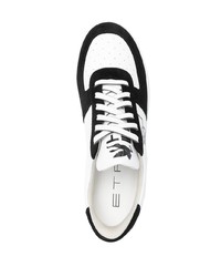 weiße und schwarze bedruckte Leder niedrige Sneakers von Etro