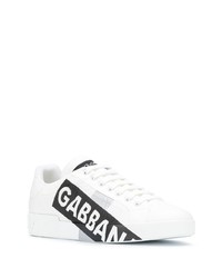 weiße und schwarze bedruckte Leder niedrige Sneakers von Dolce & Gabbana