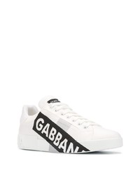 weiße und schwarze bedruckte Leder niedrige Sneakers von Dolce & Gabbana