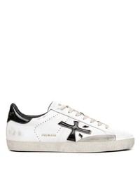 weiße und schwarze bedruckte Leder niedrige Sneakers von Premiata