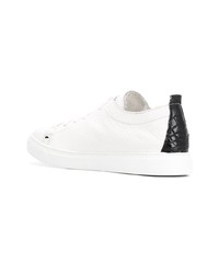weiße und schwarze bedruckte Leder niedrige Sneakers von Philipp Plein