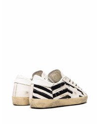 weiße und schwarze bedruckte Leder niedrige Sneakers von Golden Goose