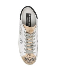 weiße und schwarze bedruckte Leder niedrige Sneakers von Golden Goose